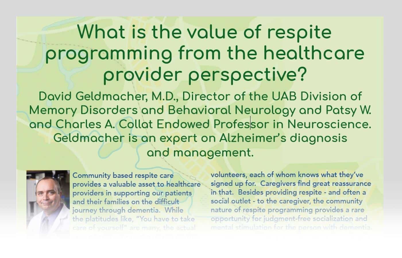 Preview image of an article titled “What is the value of respite programming from the healthcare provider perspective?”.