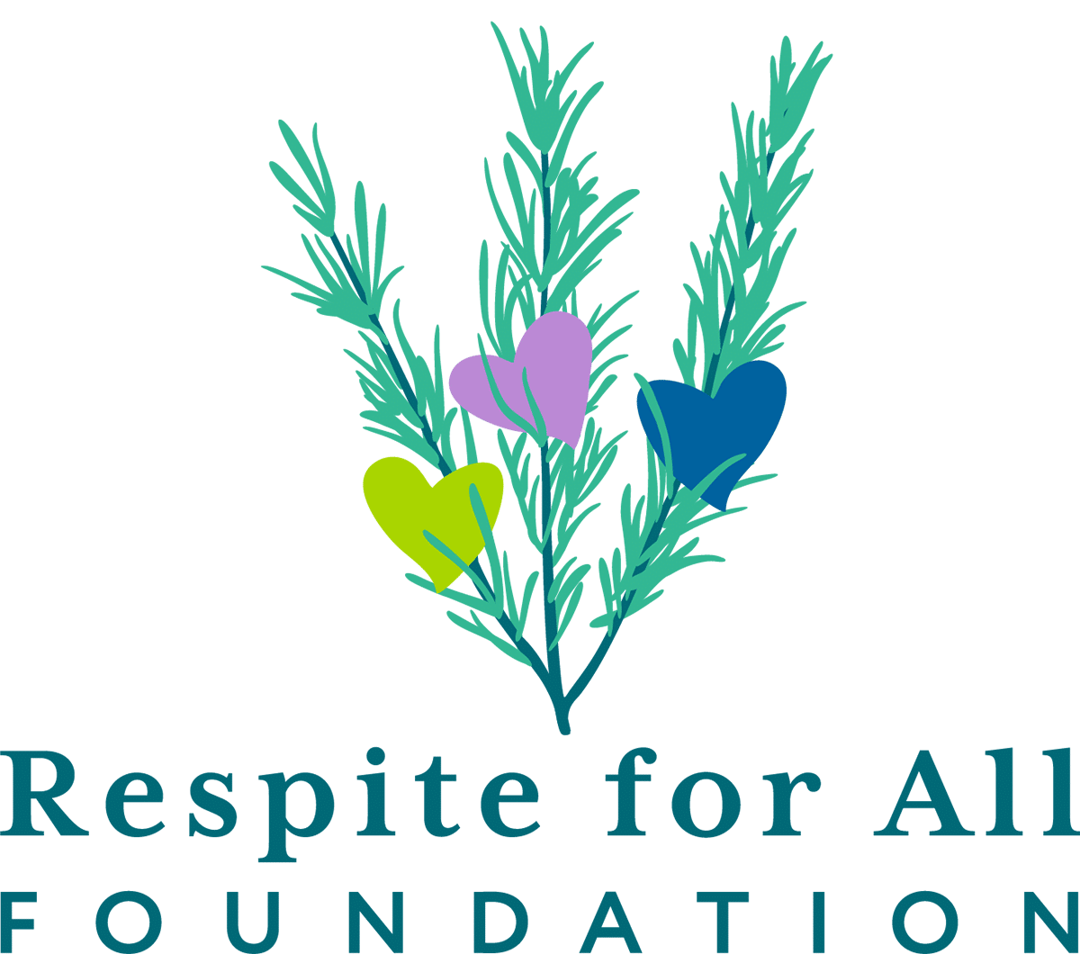 Respite for All Foundation logo includes three sprigs of rosemary, each with a heart shape nestled within each sprig.