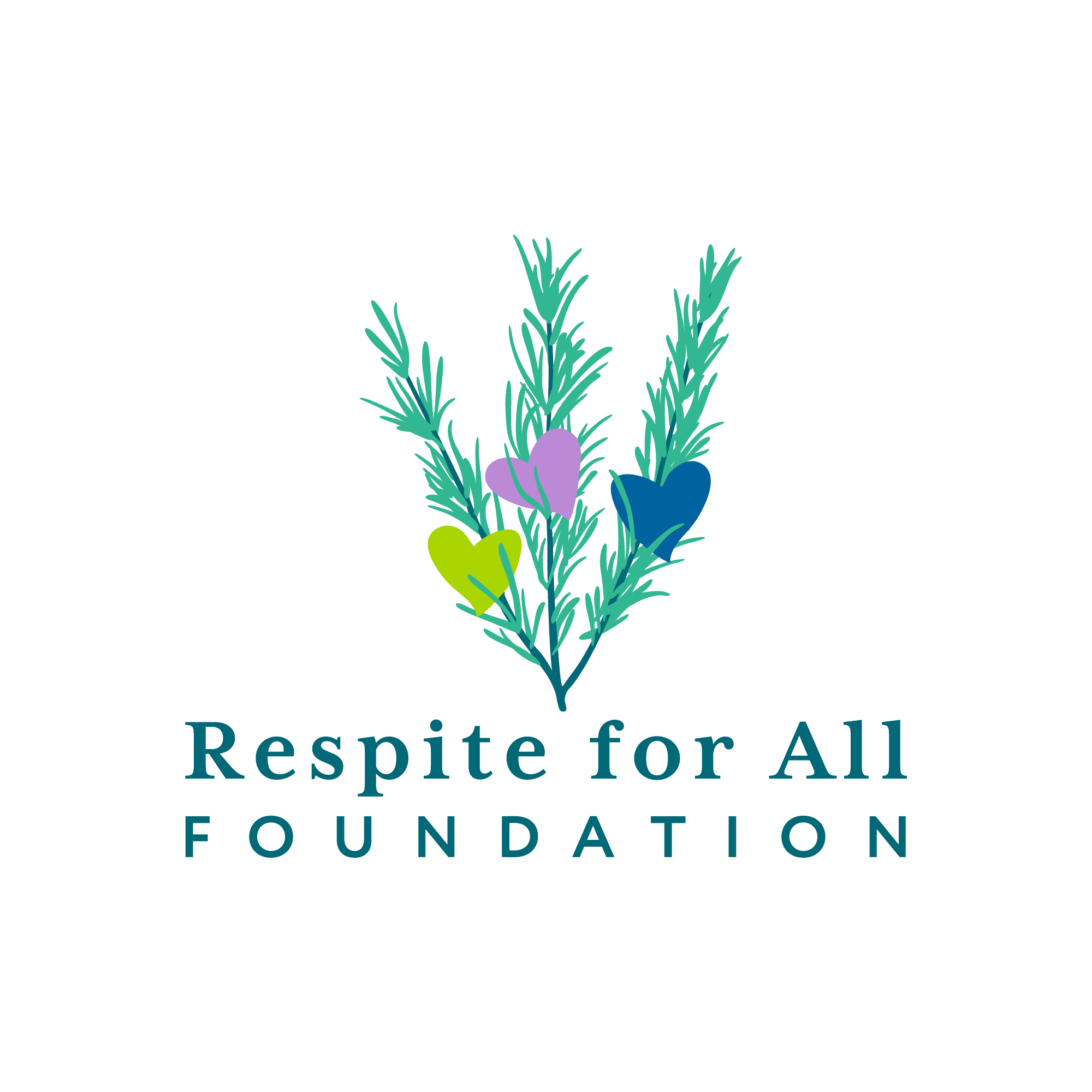 Respite-forAll-Logo-FColor-OnLightCircle-2000-2000 Respite for All Foundation logo includes three sprigs of rosemary, each with a heart shape nestled within each sprig.