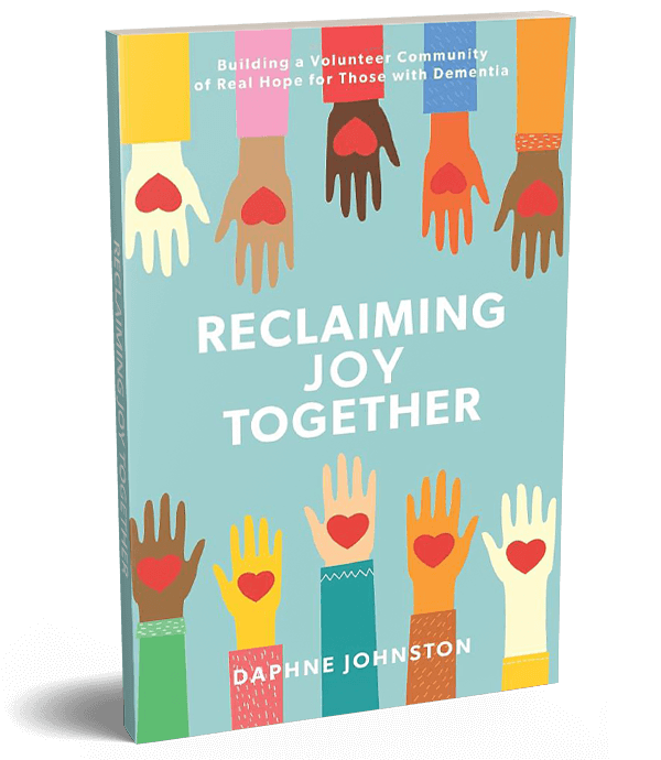 respite-for-all-reclaiming-joy-3D Book cover for Reclaiming Joy Together includes multi-colored hands with hearts.